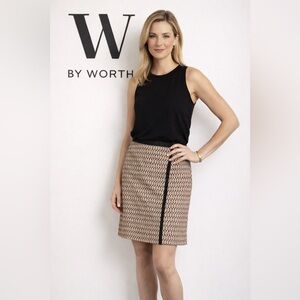 NWT W by Worth Espresso Ivory Terra Cotta Diamond Jacquard Skirt, Size 4